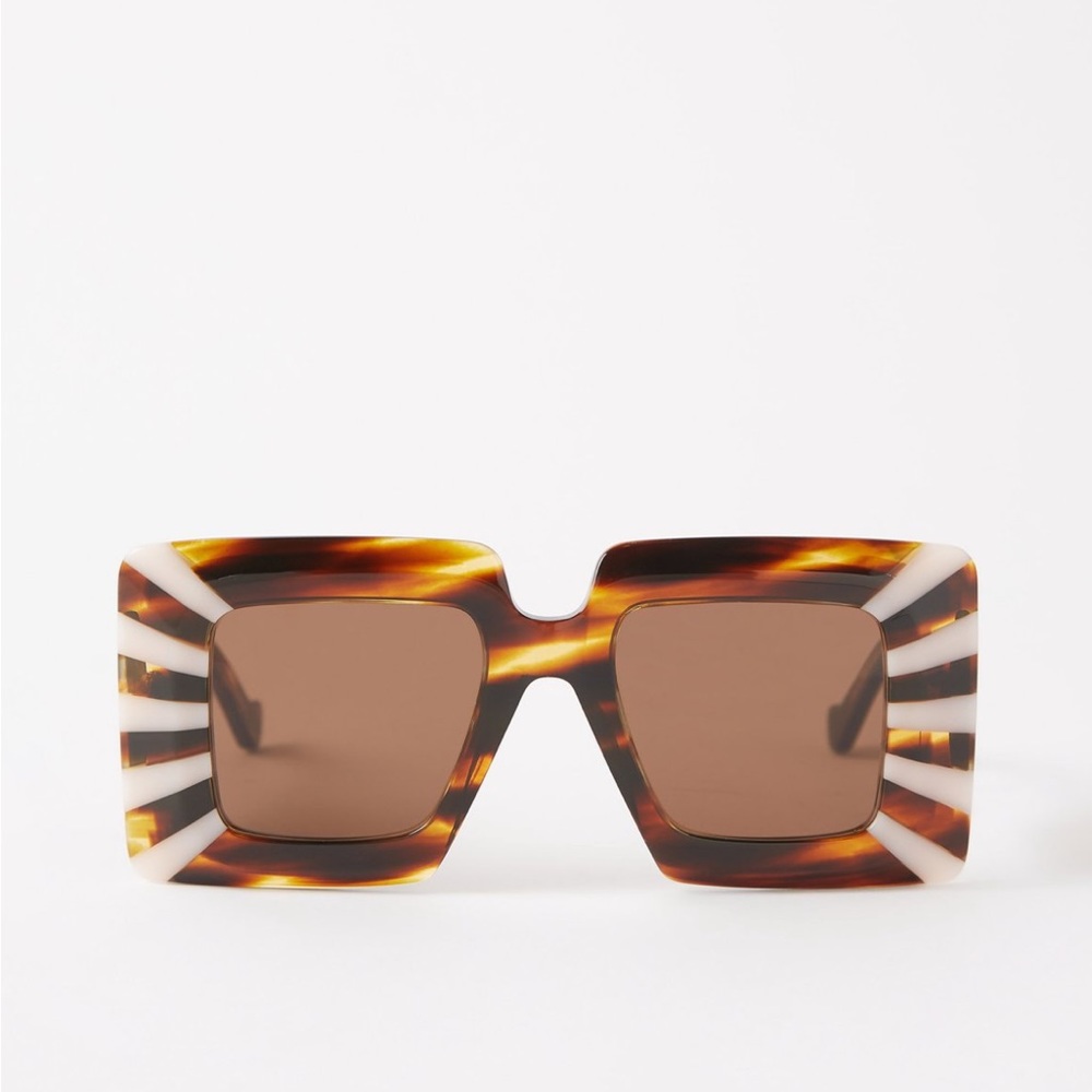 LOEWE brown tortoiseshell Striped square acetate sunglasses